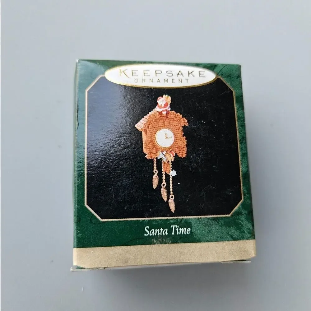 1999 Hallmark Keepsake Miniature Santa Time Cuckoo Clock Ornament w/Box
